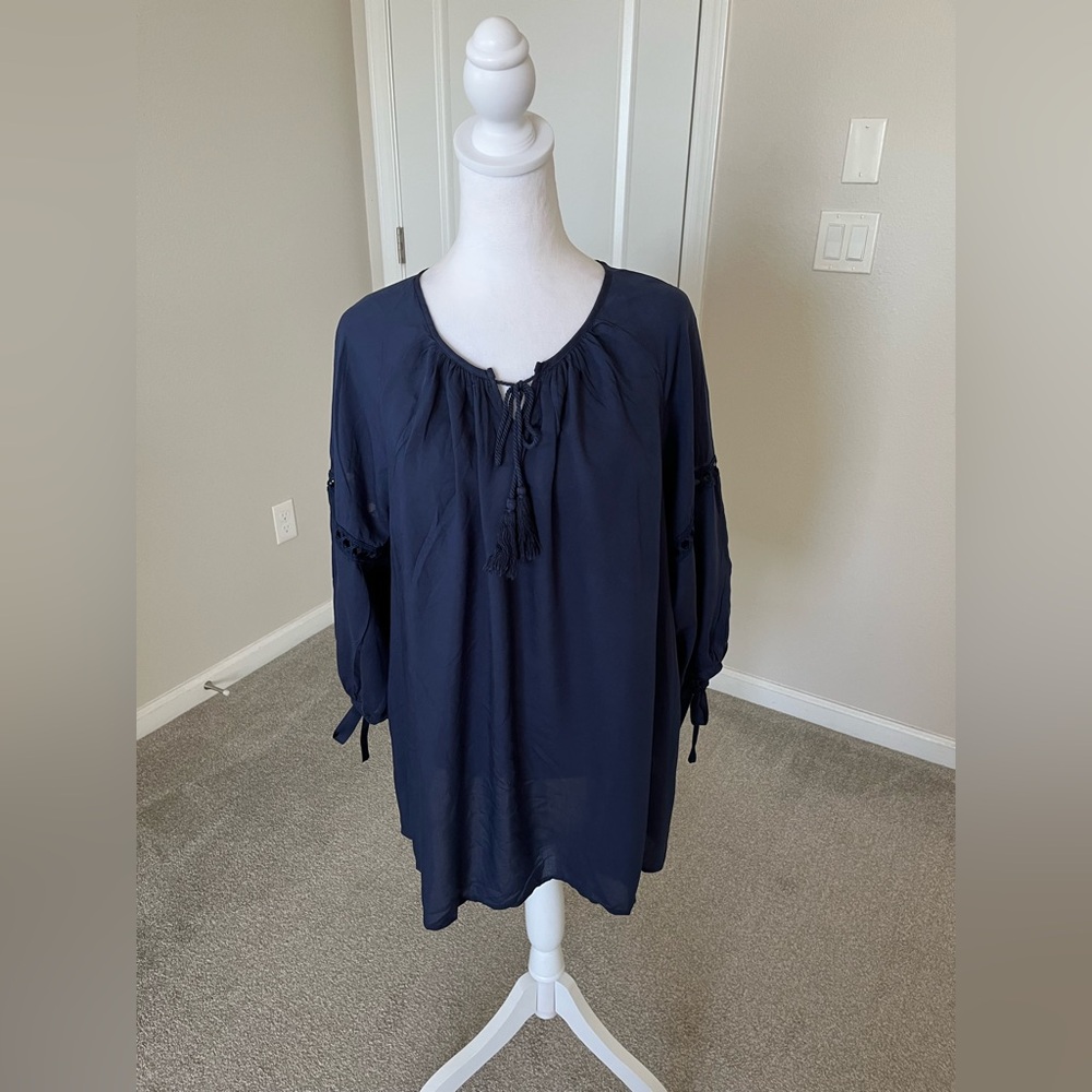 NWT Agnes Orinda Navy Bohemian Top Size 2X